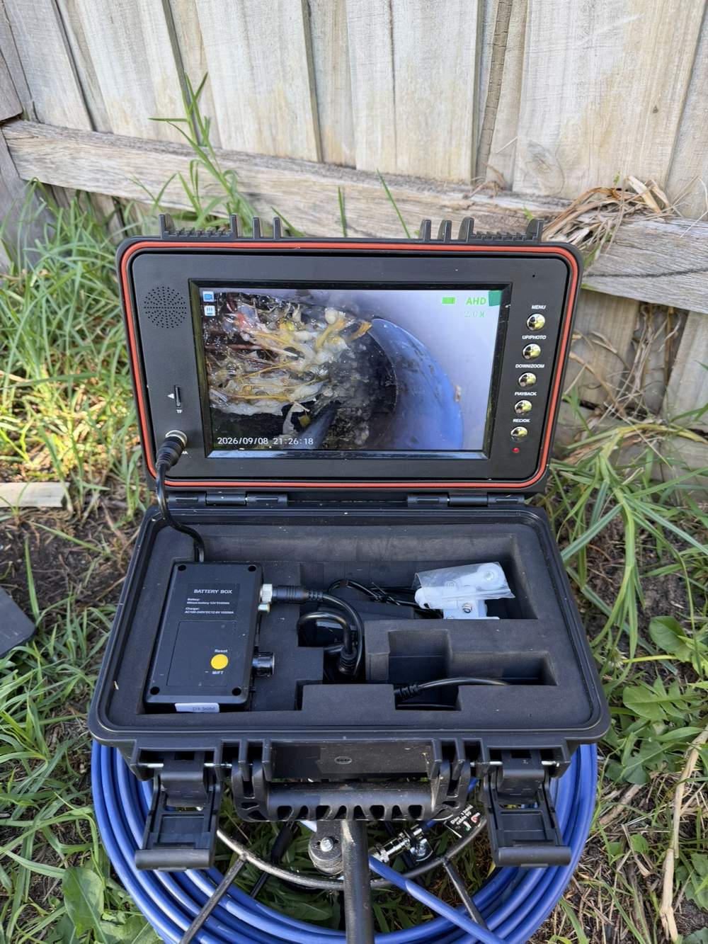 CCTV drain camera footage showing tree roots inside a blocked sewer drain in Narre Warren